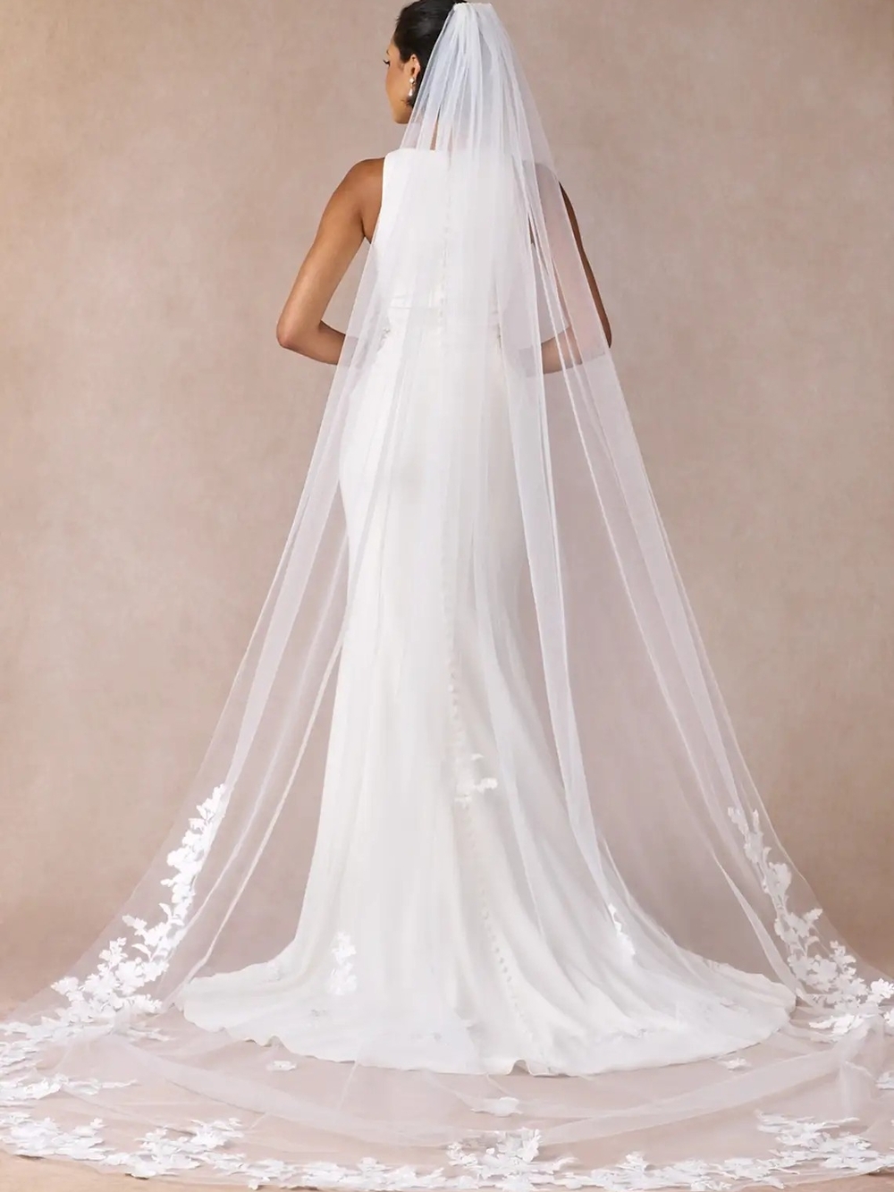 Azazie White Floral Lace Chapel Length Veil